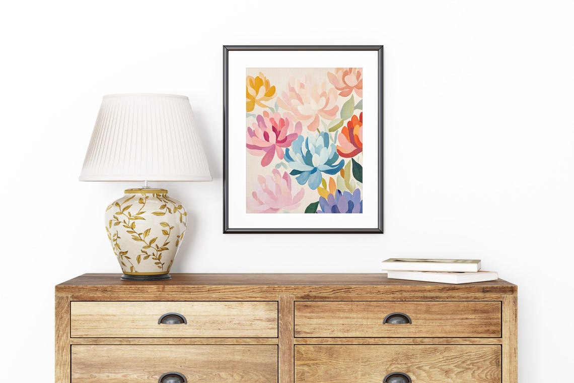 Rainbow Peony Blooms Blue Pink Orange Floral Home Decor Poster - Image 8