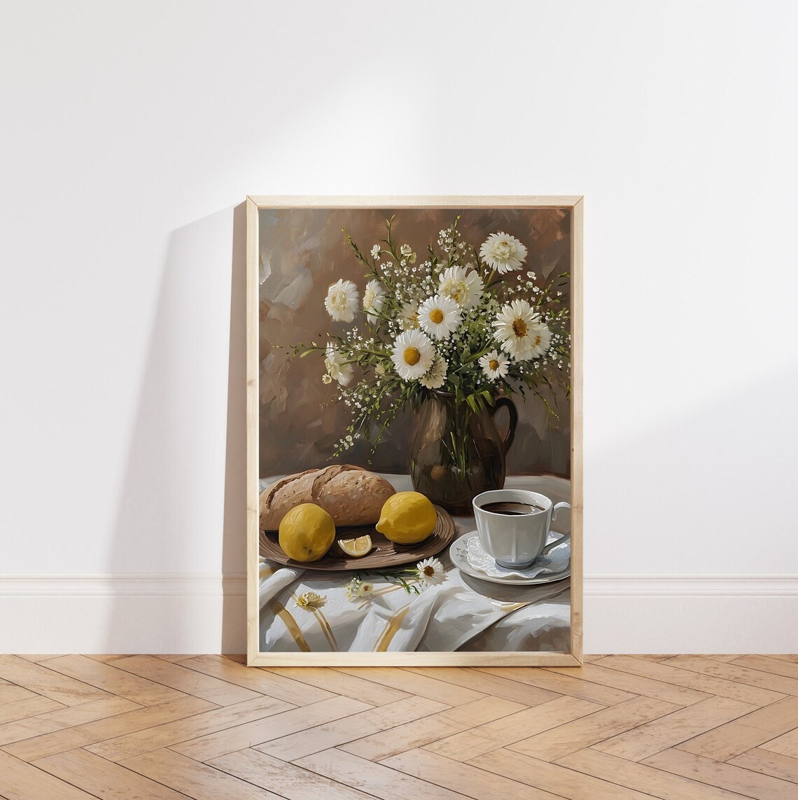 Vintage Neutral Lemons and Daisies Farmhouse Art Print - Image 6