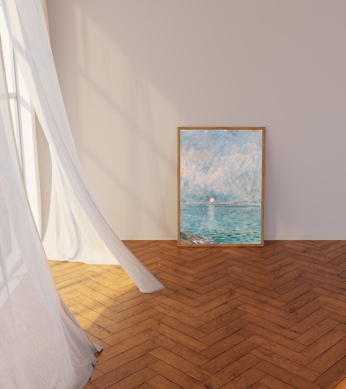 Moonrise Over Calm Sea Blue Impressionist Seascape Painting Poster - Image 7