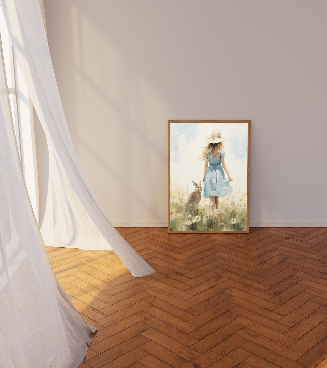 Girl With Bunny Painting, Cottage Easter Art Print - Image 3