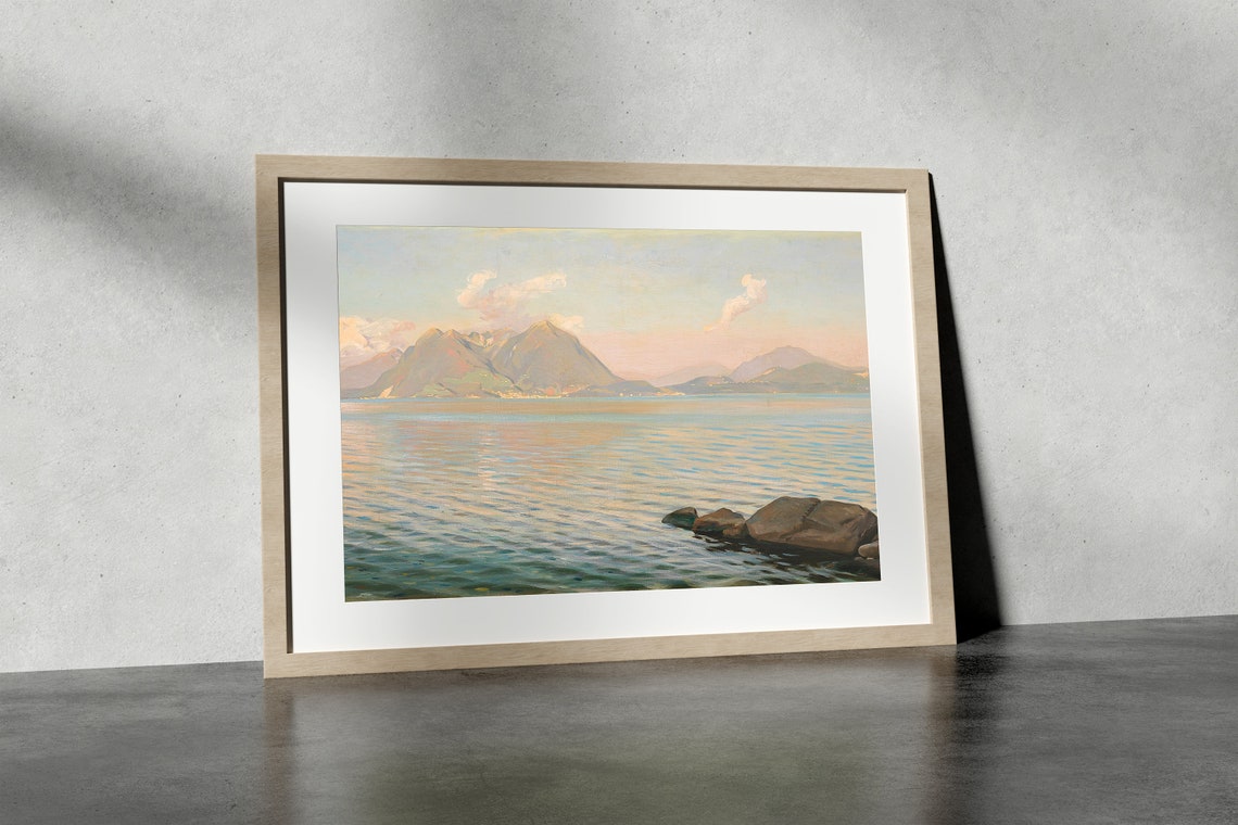 Mountain Lake Print Vintage Lake Painting Soft Tonal Wall Art Lake Painting Vintage Lake House Art Landscape - Image 4