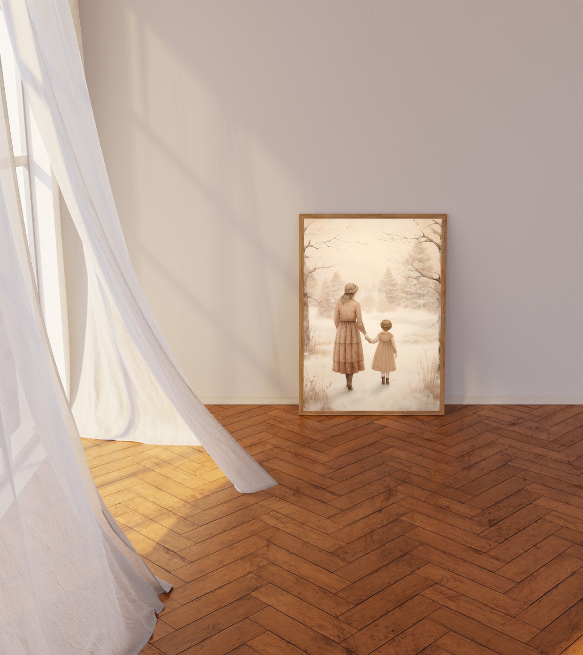 Mother Child Art Vintage Style Mother Daughter Painting Mother And Daughter Art Girl Bedroom Wall Art Moody Print Nursery Art - Image 3