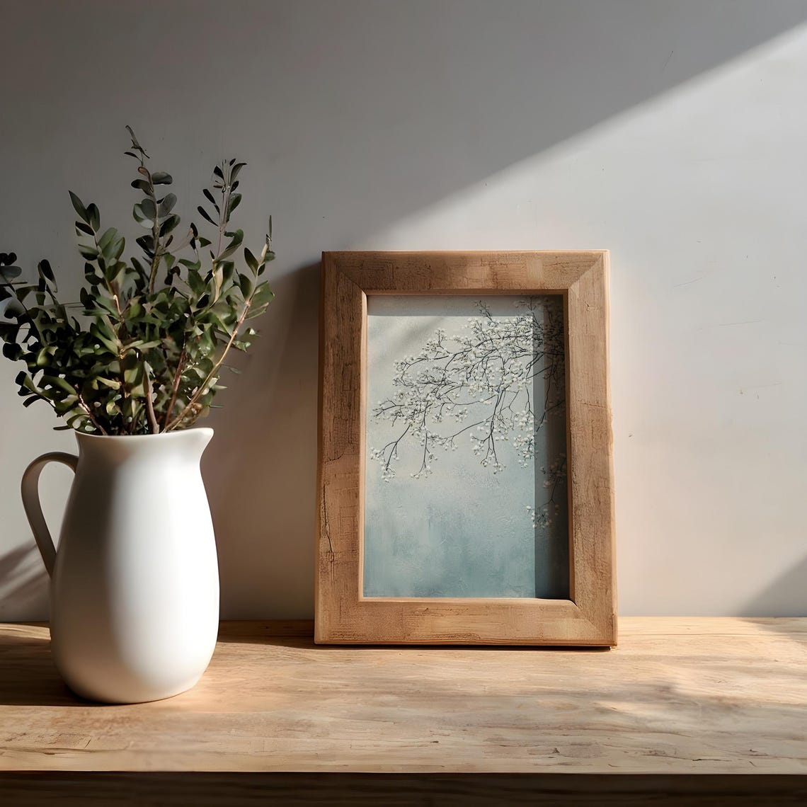 White Blossom Branches Misty Pale Blue Minimalist Home Decor Poster - Image 8
