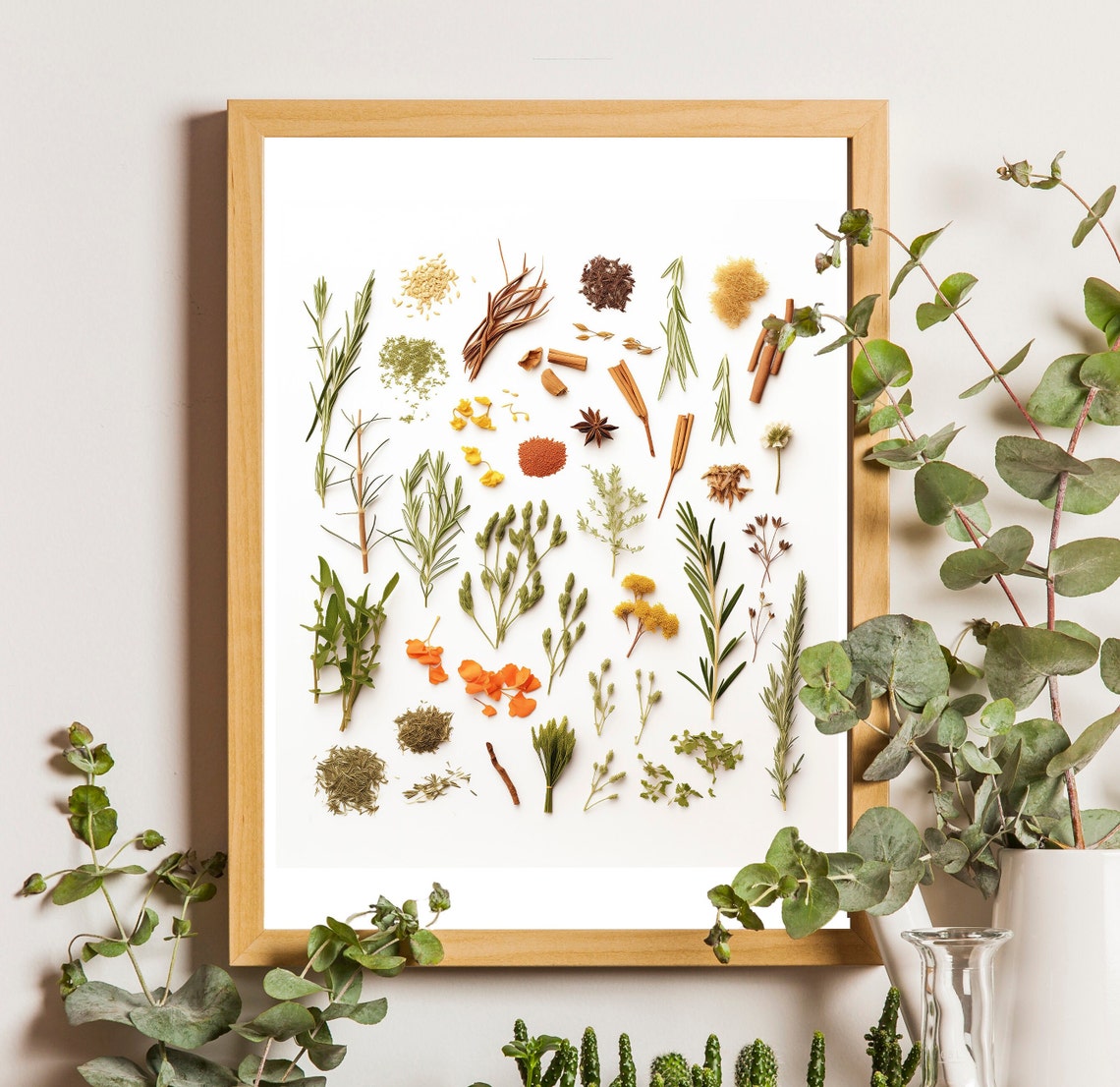 Dried Cooking Spices and Herbs Botanical Chart Kitchen Wall Art