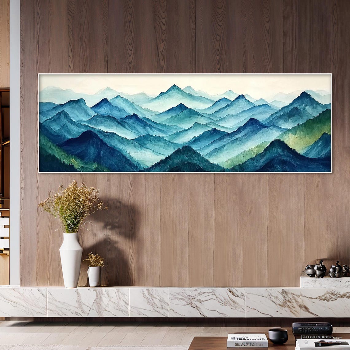 Abstract Landscape Oil Painting On Large Wall Art Original Blue Mountain Natural Scenery Painting Summer Decor Modern Home Decor - Image 3