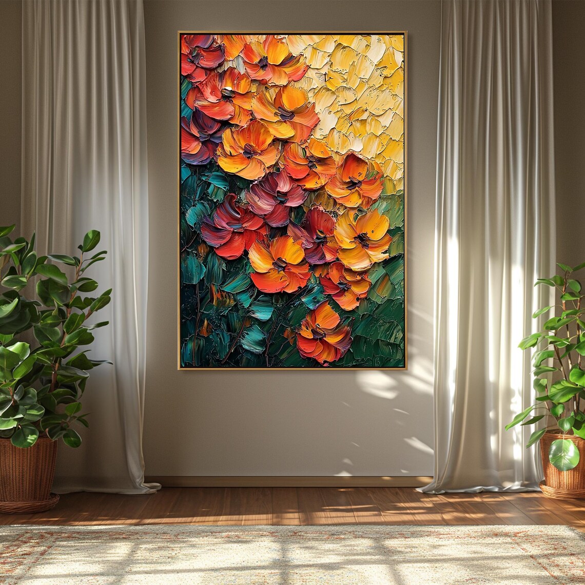 Orange Poppy Blooms Palette Knife Floral Oil Painting Poster - Image 5