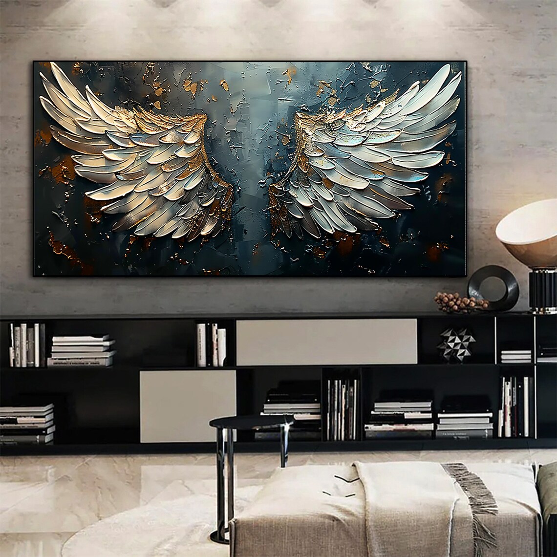 Large Angel Wing Oil Painting, Boho Wall Art Print - Image 5