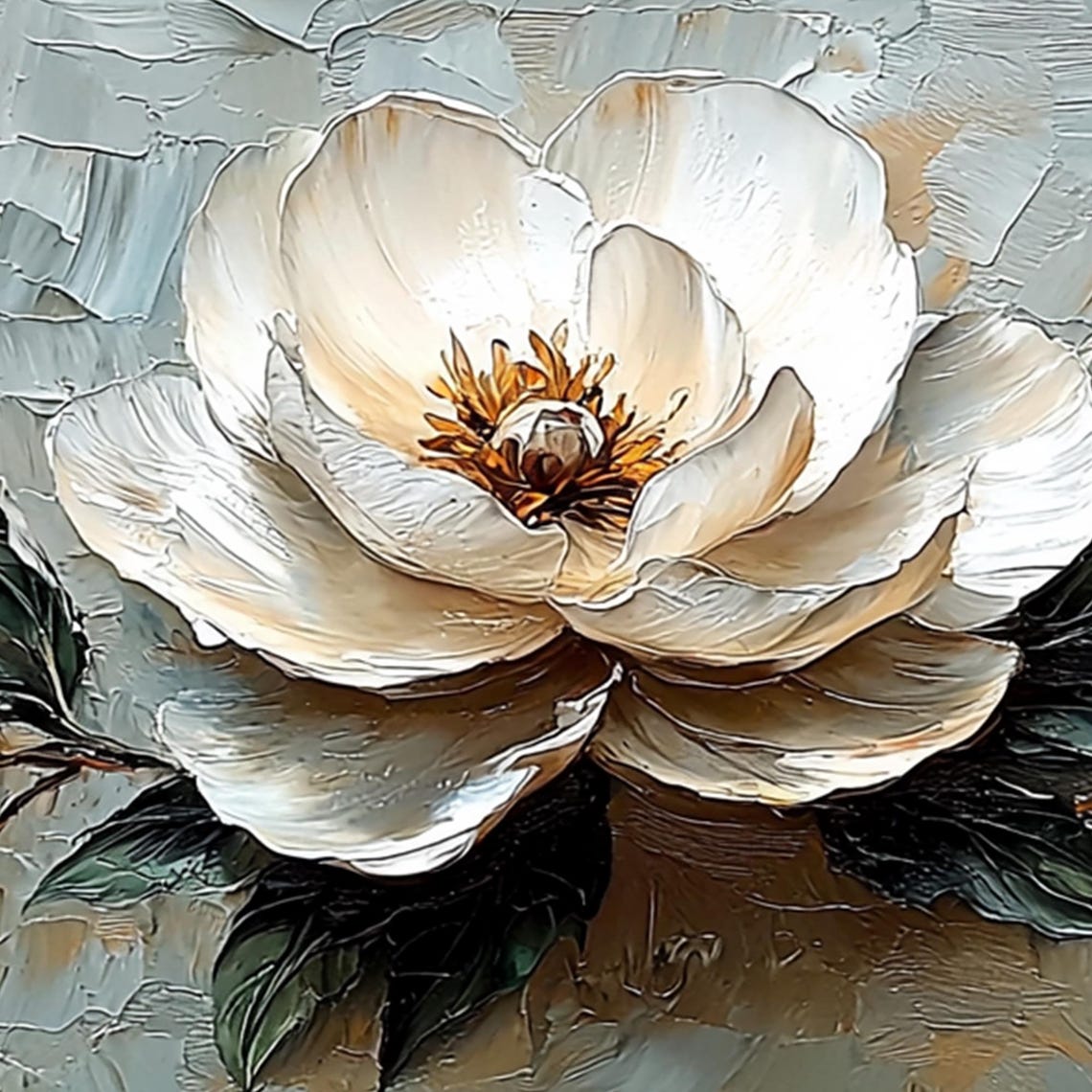 Three White Peonies Textured Horizontal Floral Oil Painting Poster - Image 8