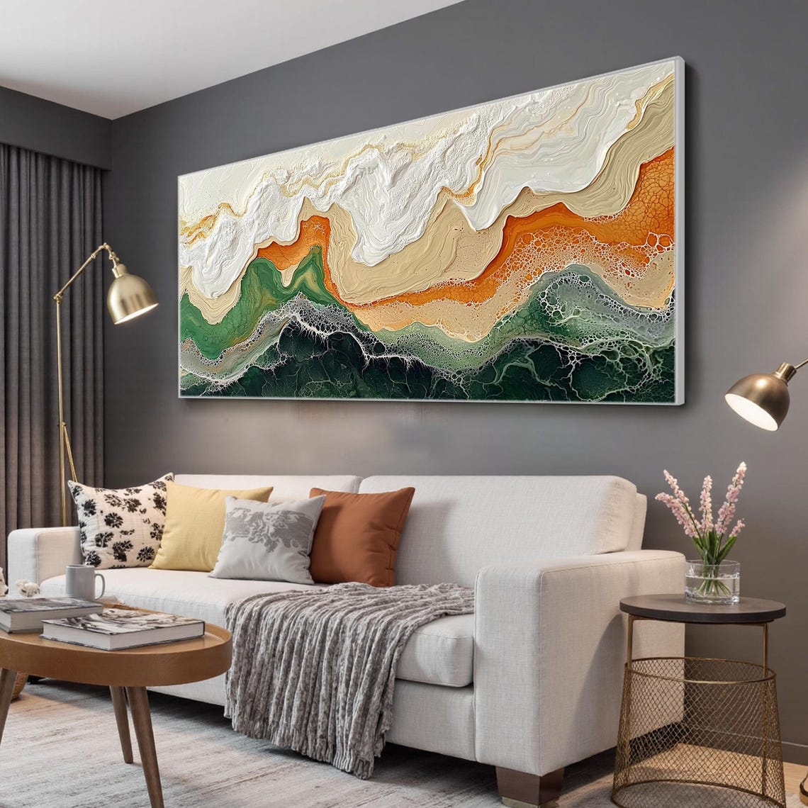 Dark Green Coastal Wave Abstract Resin Style Oil Painting Poster - Image 6