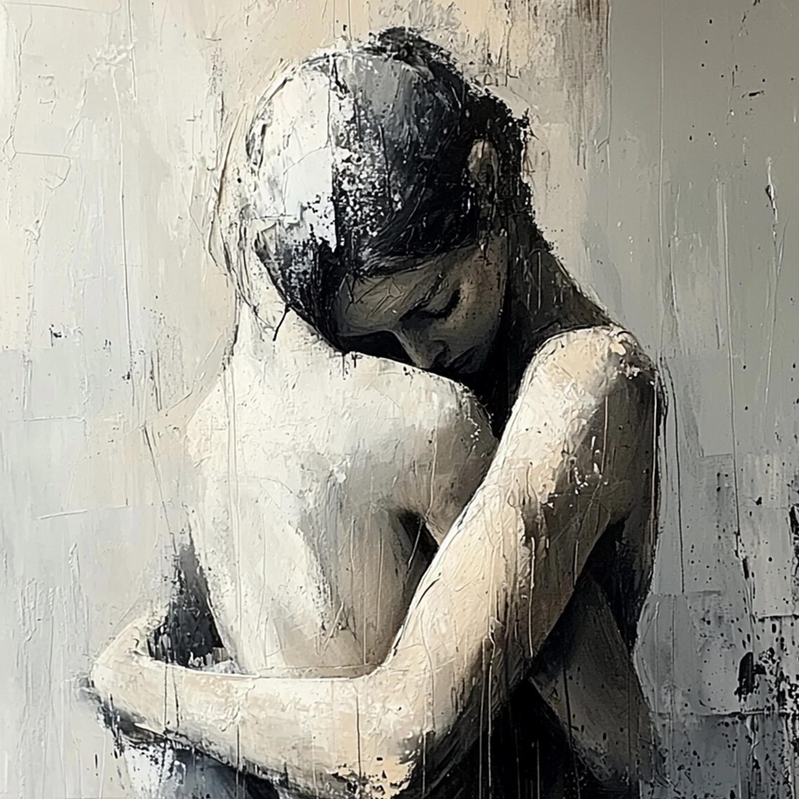 Abstract Grey Woman Embrace Portrait Art Print - Image 6