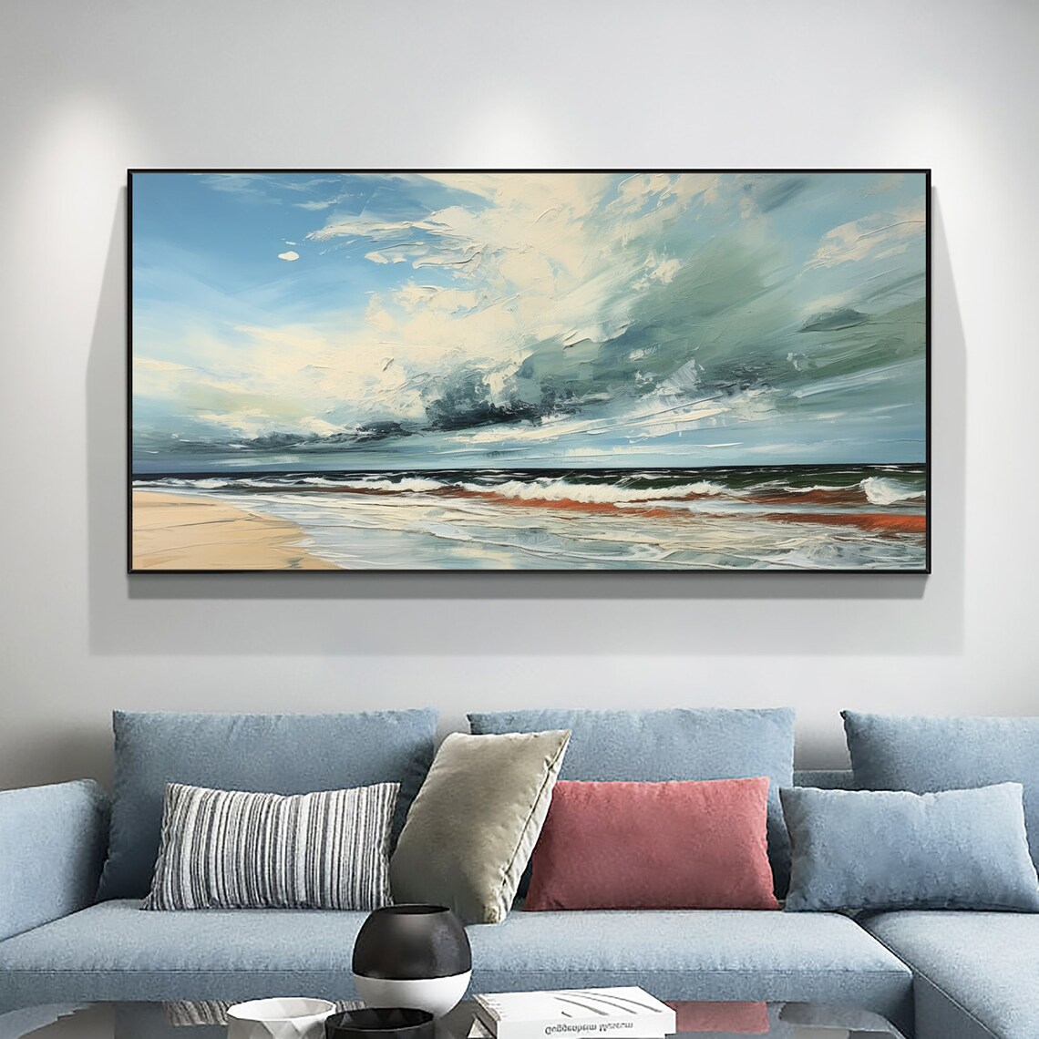 Abstract Blue Ocean Seascape Oil Painting Wall Art Print - Image 2