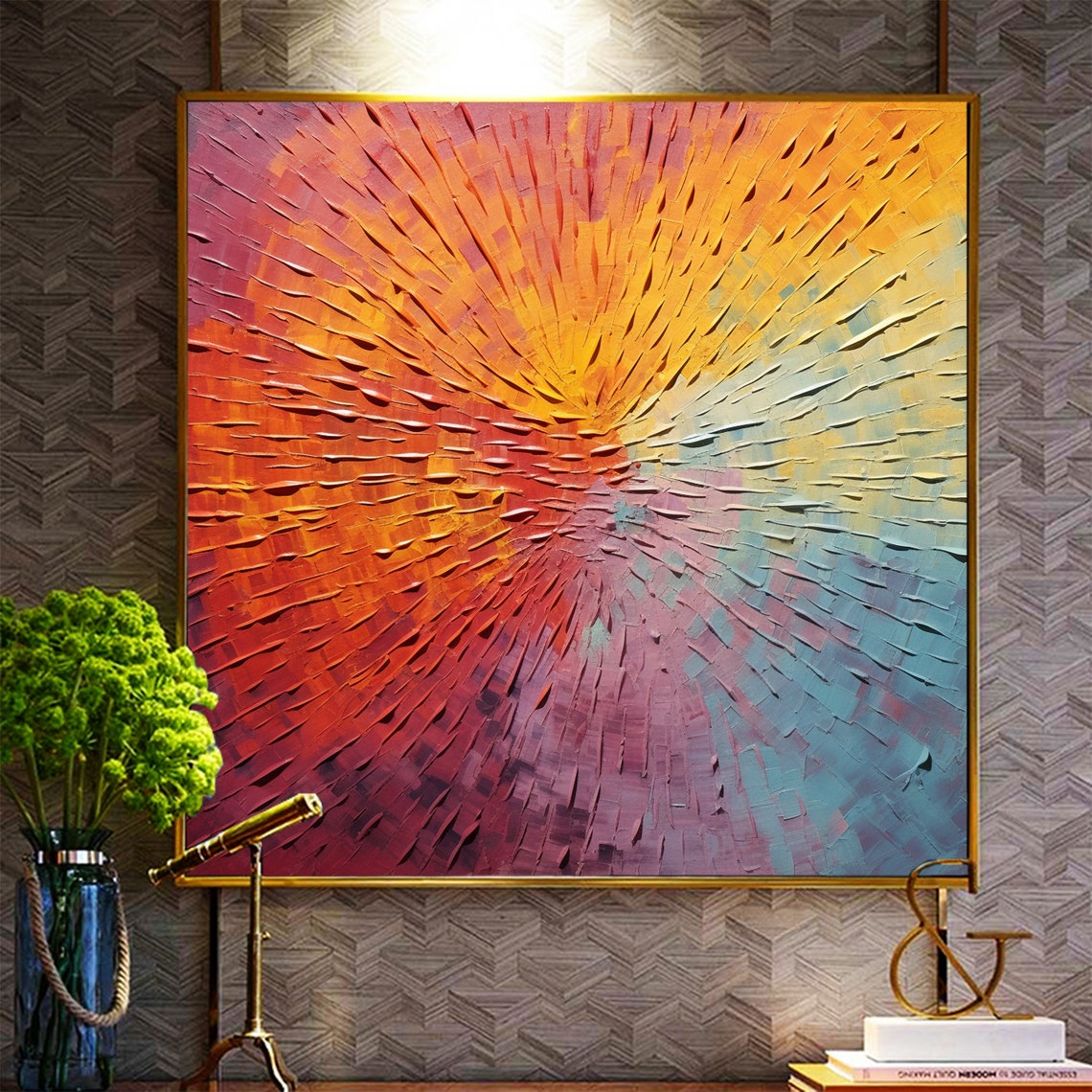 Radiant Sunrise Burst Palette Knife Abstract Texture Art Poster - Image 2