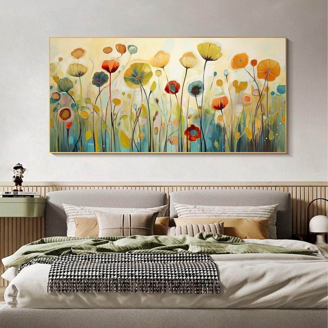 Whimsical Tall-Stem Wildflowers Abstract Floral Oil Painting Poster - Image 2