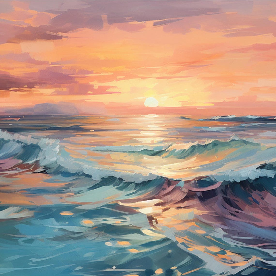 Lavender Sunset Ocean Waves Pastel Glow Seascape Artwork Poster - Image 6