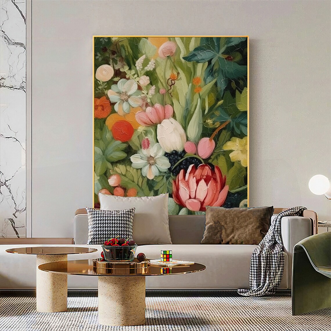 Abstract Green Flowers, Modern Floral Wall Art Print - Image 2