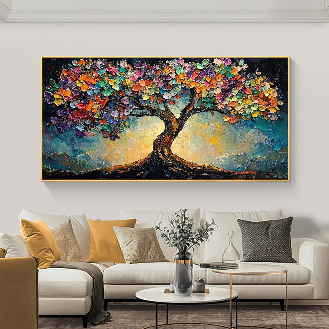 Original Colorful Tree Oil Painting On Large Abstract Colorful Texture Painting Boho Wall Art Custom Painting Living Room Decor - Image 3