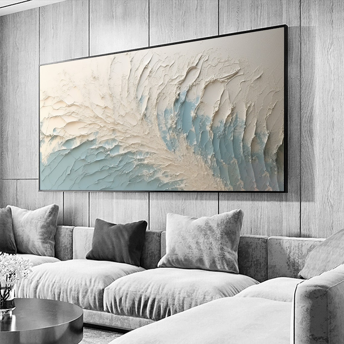 Swirling White Wave Foam Pale Blue Minimalist Texture Poster - Image 7