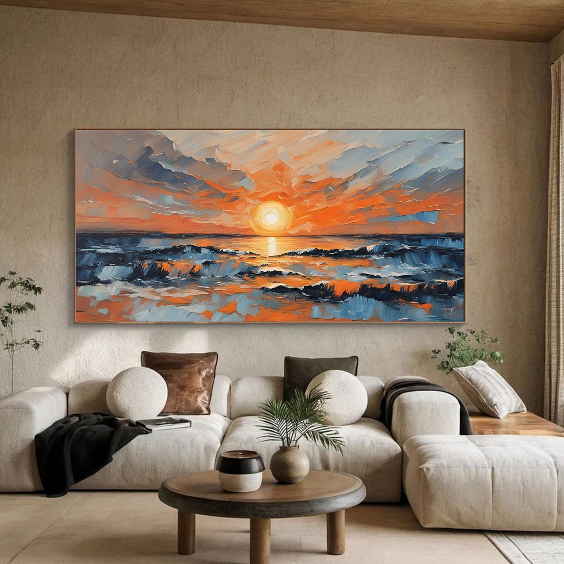 Bold Sunrise Ocean Dark Waves Orange Sky Dramatic Art Poster - Image 5