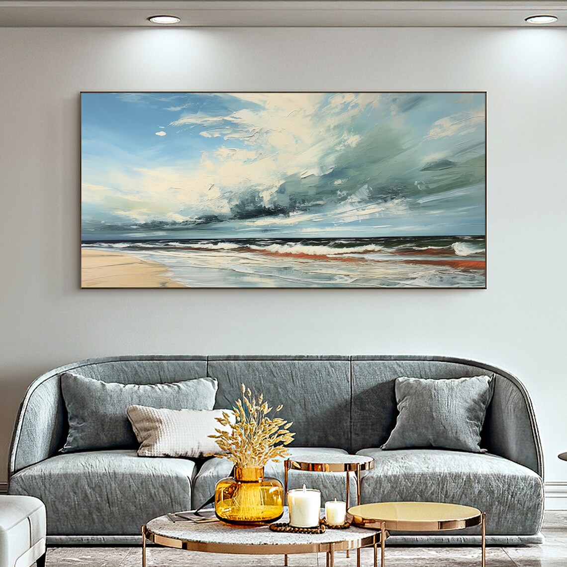 Abstract Blue Ocean Seascape Oil Painting Wall Art Print - Image 3