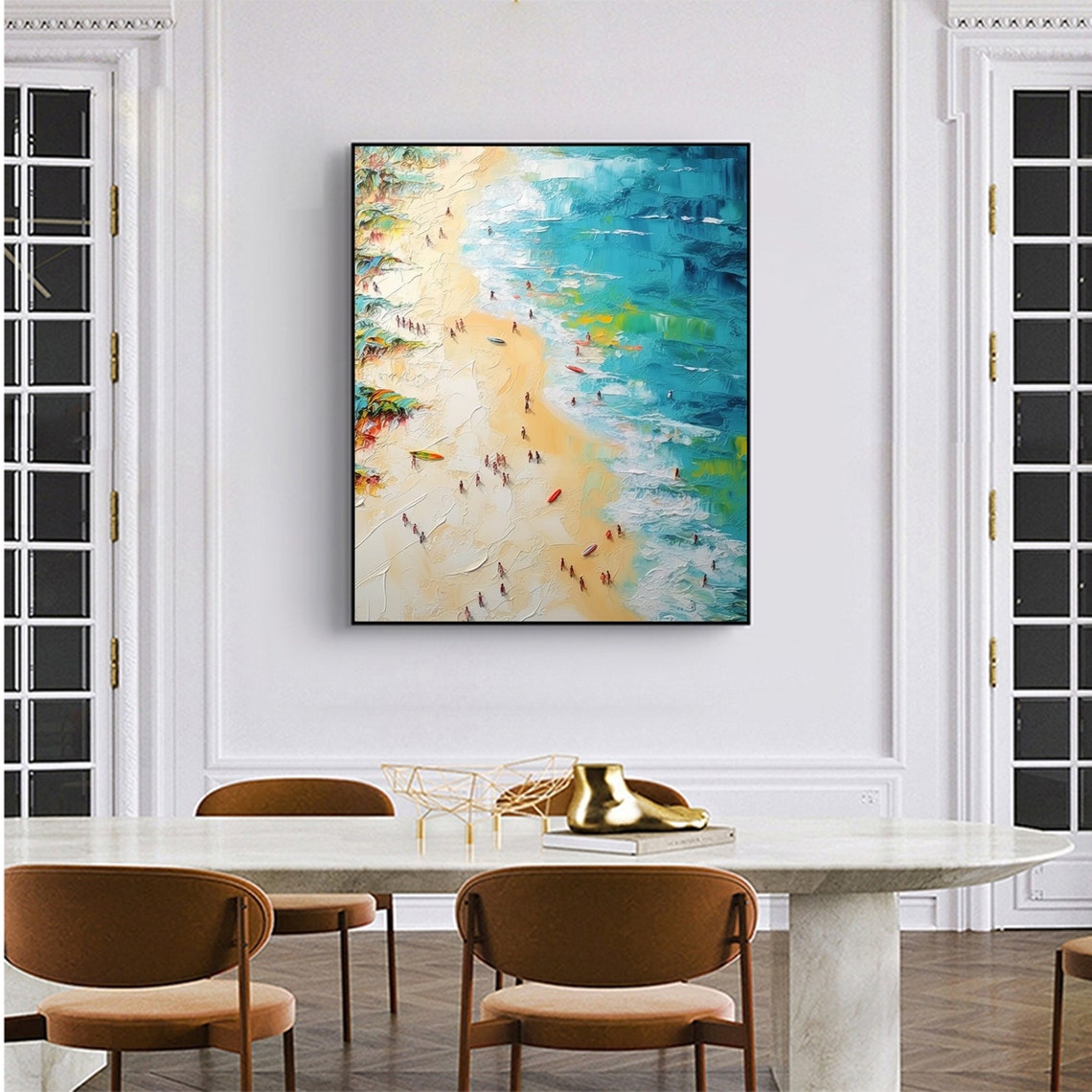 Aerial Beach Scene Tiny People Turquoise Sea Summer Art Poster - Image 3