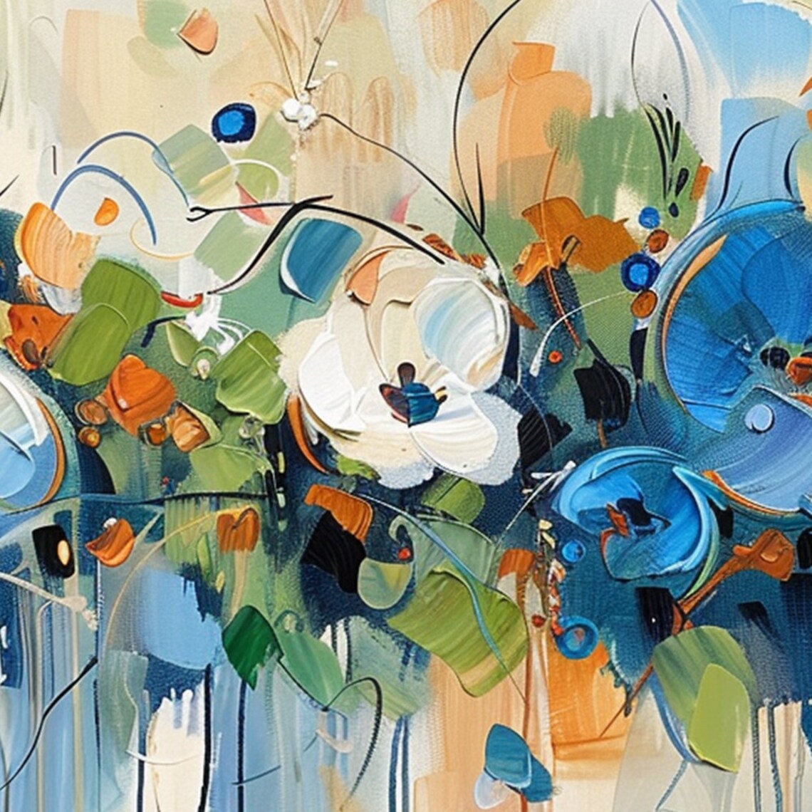 Abstract Blue Floral Landscape Modern Art Print - Image 6