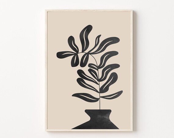 Abstract Plant Print Beige Black Wall Art Nature Art Print Geometric Wall Art Abstract Art Print Minimalist Print Wall Decor