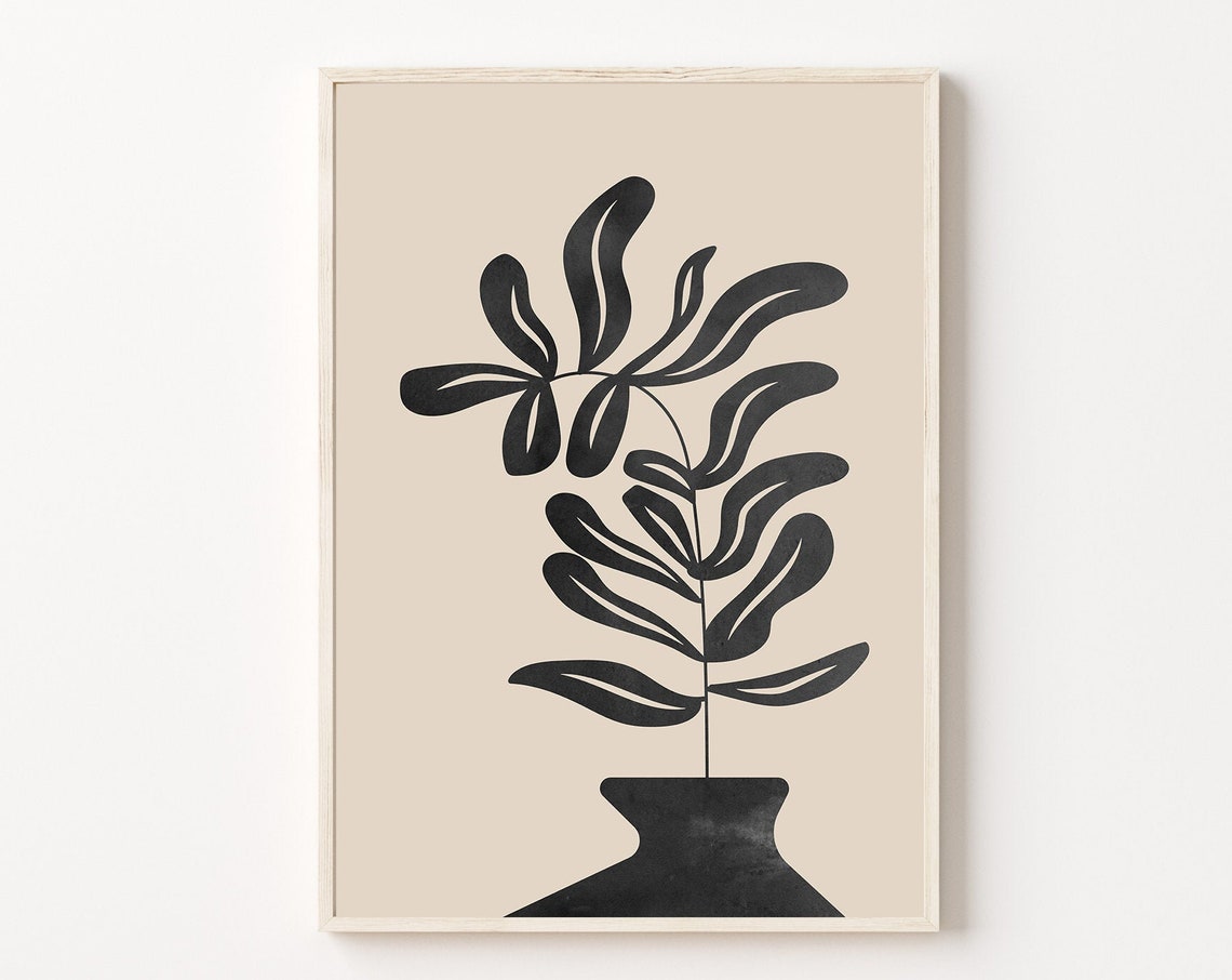 Black Botanical Branches Vase Silhouette Beige Minimalist Poster