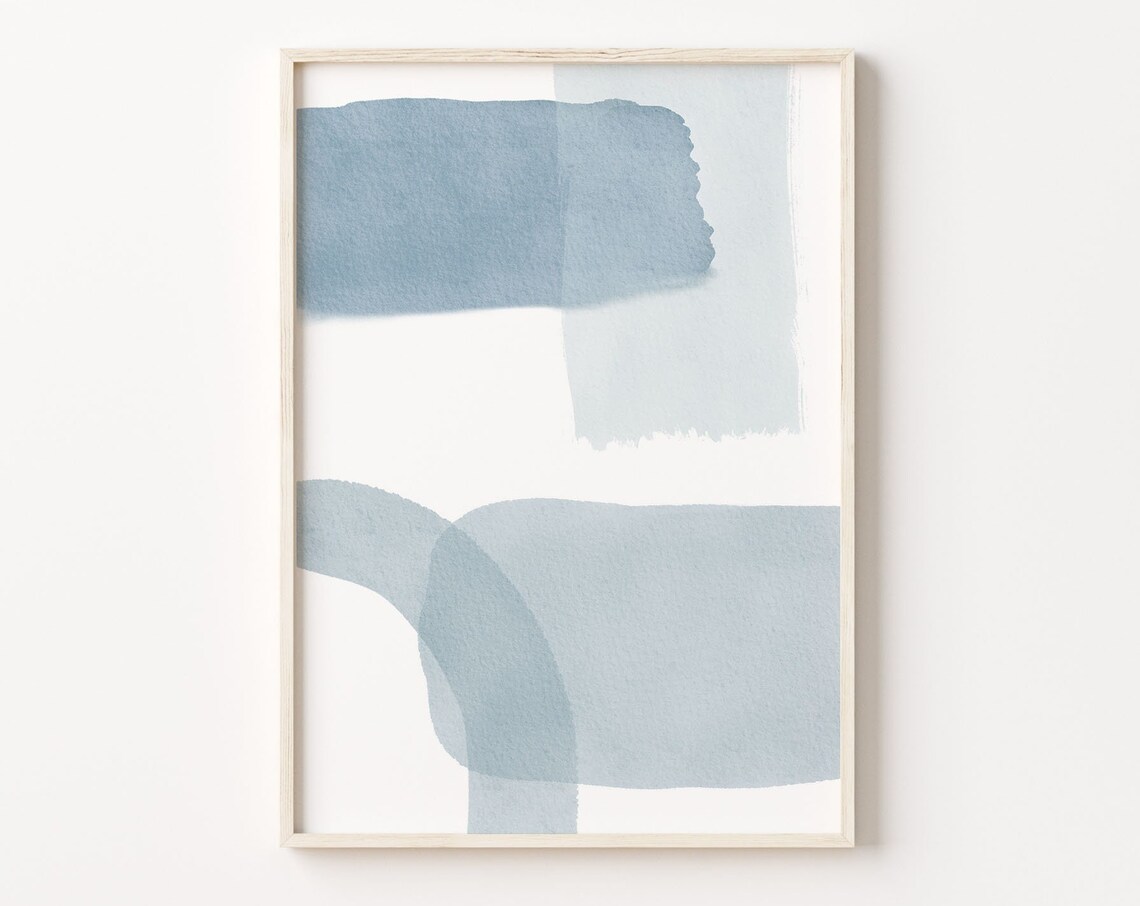 Blue Brushstroke Blocks Minimal Abstract Watercolor Wall Art