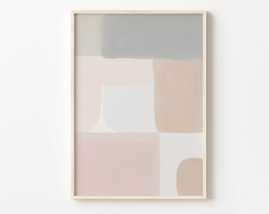 Pastel Abstract Blocks Soft Pink Grey Watercolor Modern Art Poster