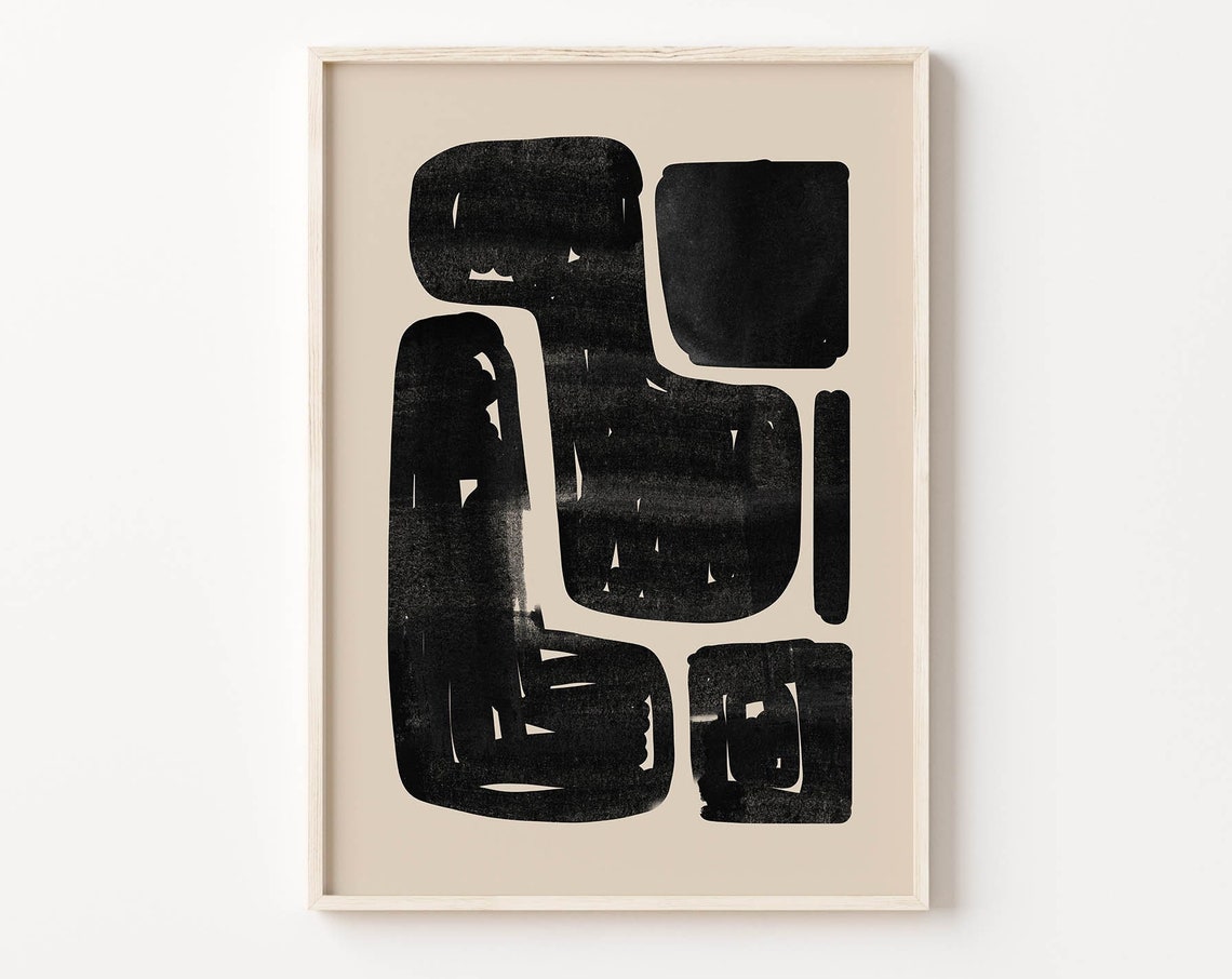 Black Brushstroke Abstract Art Beige Ink Block Modern Wall Poster