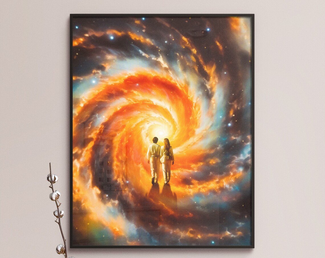 You And Me Couple Walking Into Galaxy Vortex Cosmic Love Poster