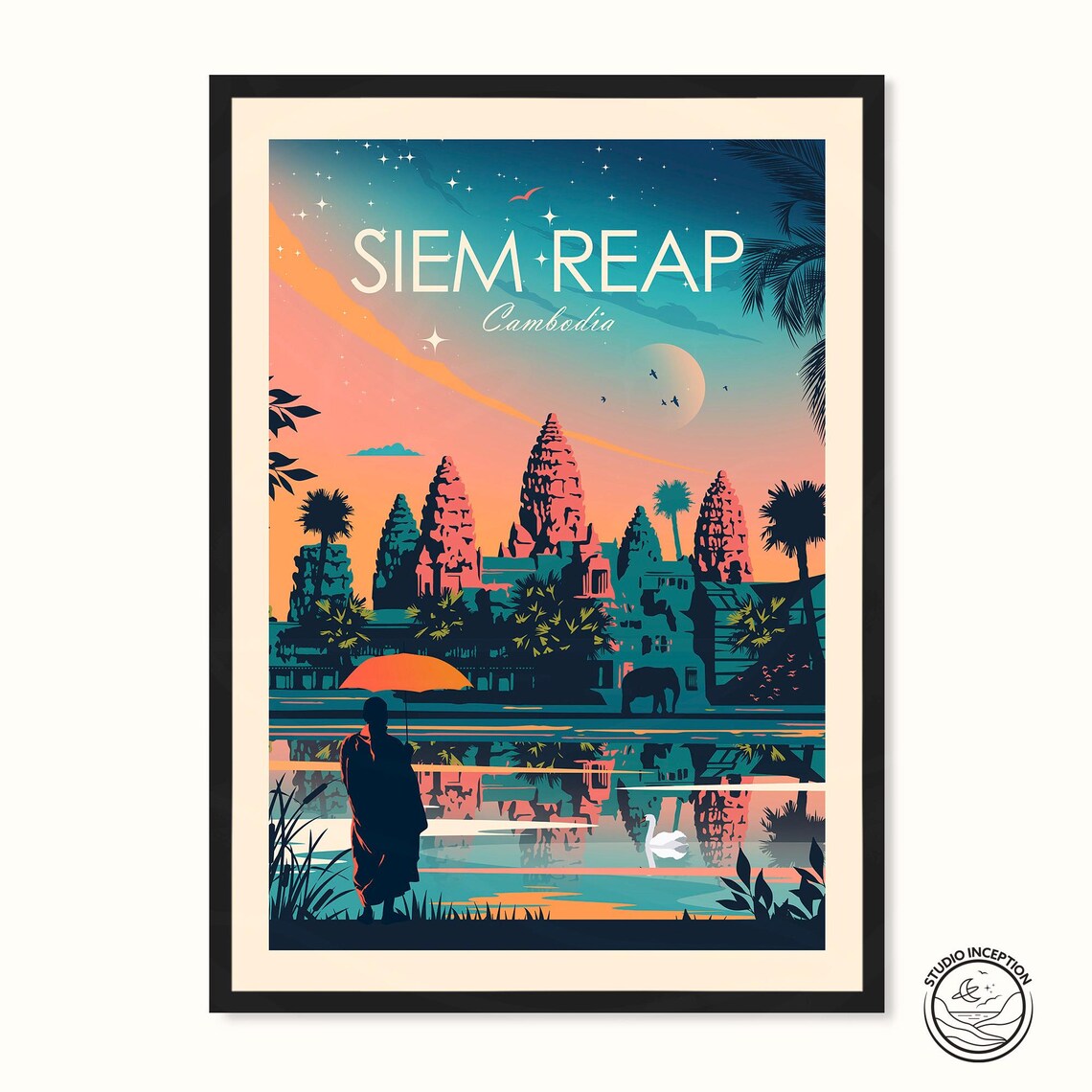 Siem Reap Traditional Travel Poster, Angkor Wat
