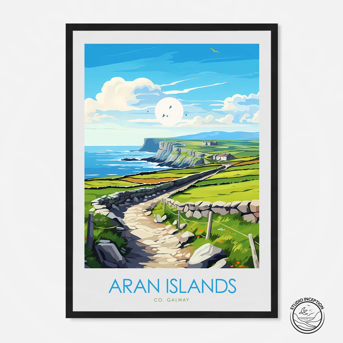 Aran Islands Travel Poster, Galway Bay Landscape