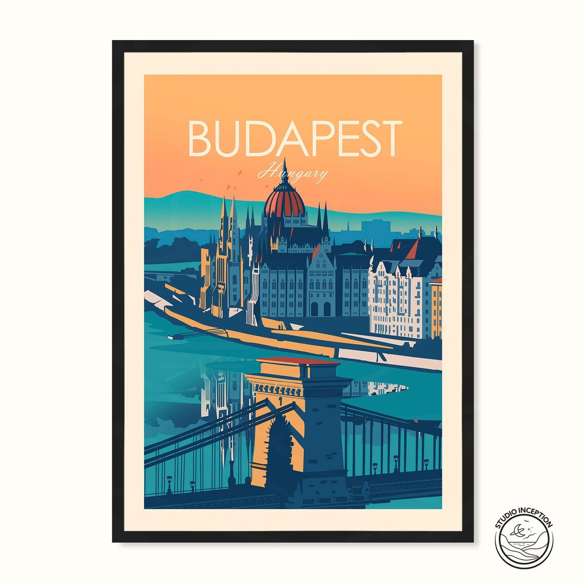 Budapest Hungary Travel Poster, Living Room Art