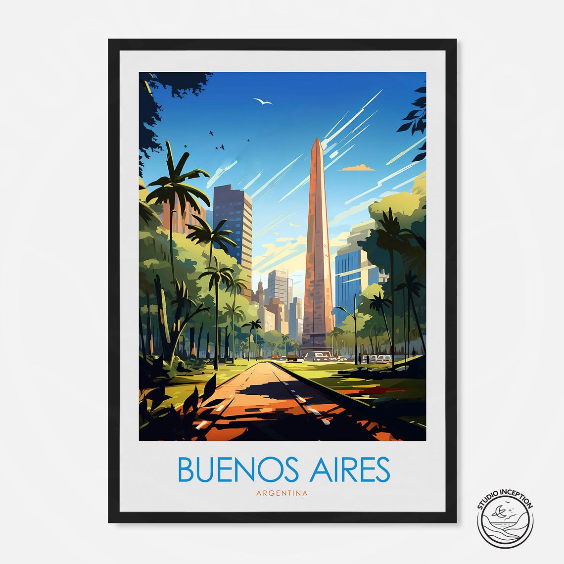 Buenos Aires Argentina Obelisk Landmark Minimal Travel Poster