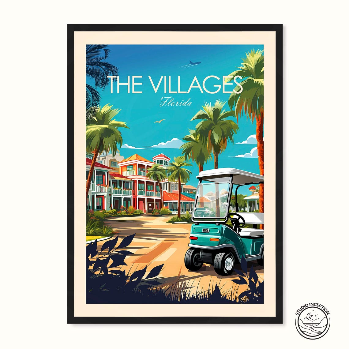 The Villages Florida Print In Traditional Style Florida Poster United States Travel Art Personalised Travel Gift Framed Travel Prints