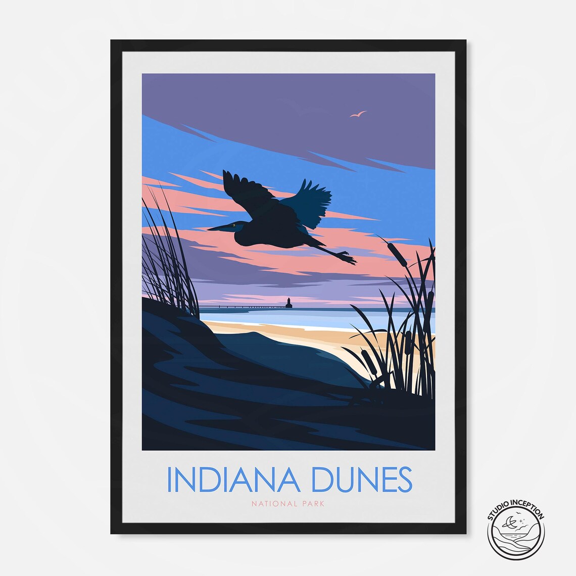 Indiana Dunes Travel Poster, National Park Landscape