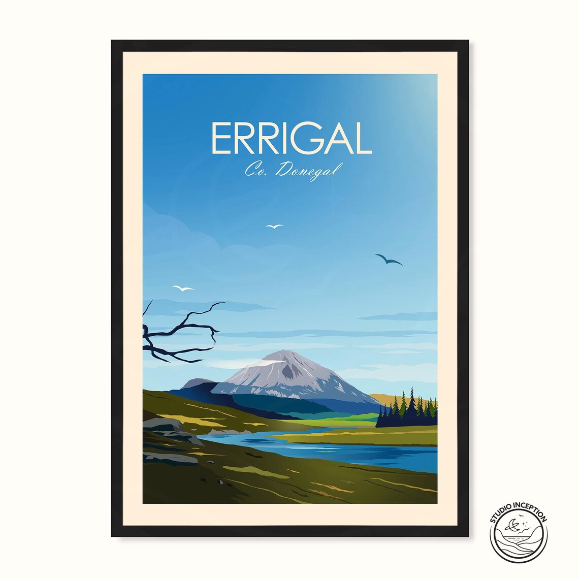 Donegal Errigal Ireland Travel Poster, Mountain View