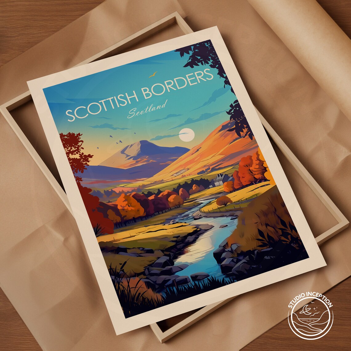 Scottish Borders Scotland River Valley Autumn Hills Travel Poster - Image 2