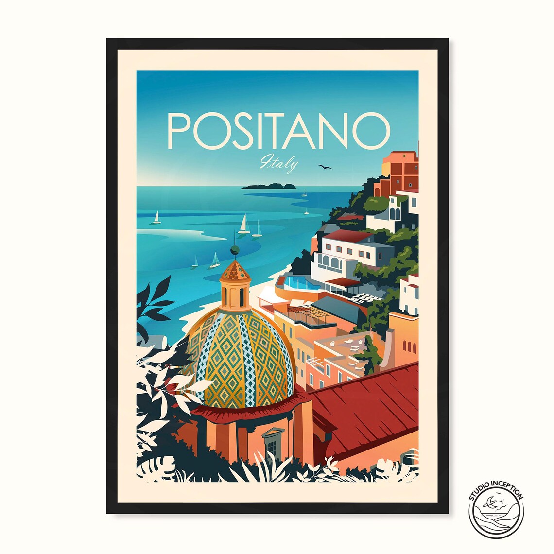 Italy Travel Poster, Positano Amalfi Coast Art Print