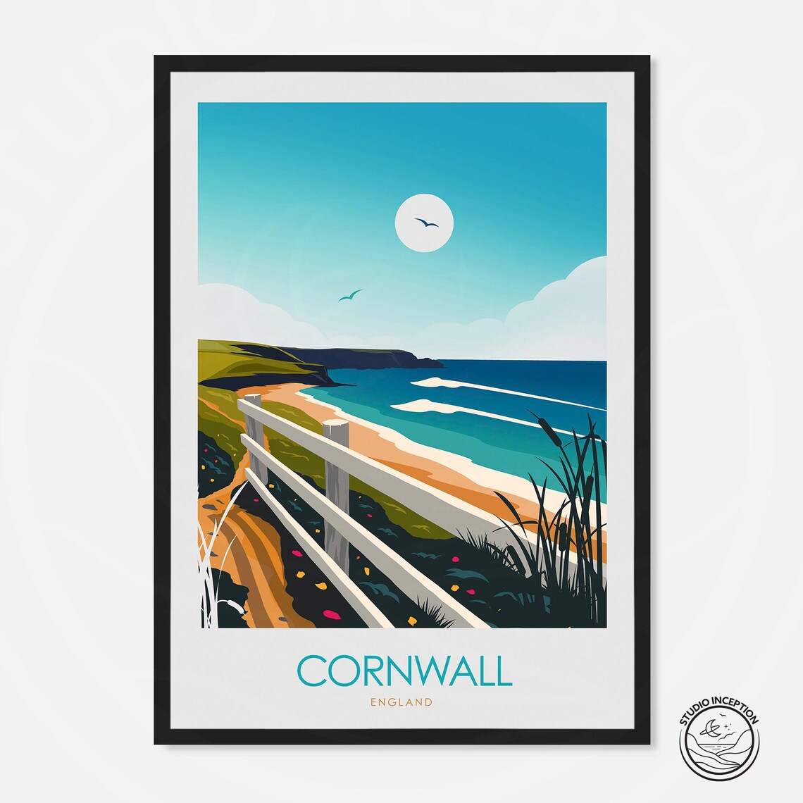 Cornwall Travel Poster, Living Room Art Print