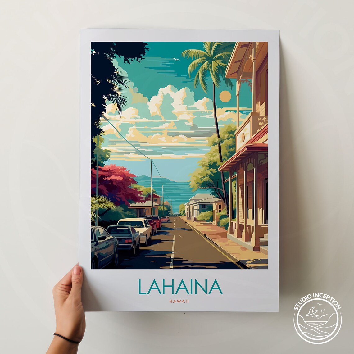 Lahaina Hawaii Print Lahaina Travel Poster Lahaina Travel Art Lahaina Painting Hawaii Travel Gift Personalised Art Print Custom Travel Art - Image 2