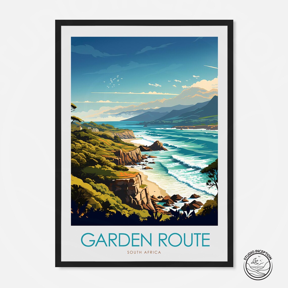 Garden Route South Africa Coastline Vintage Retro Travel Poster