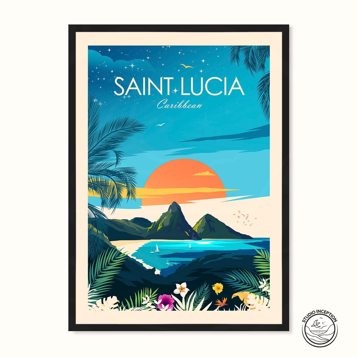 Saint Lucia Travel Poster, Caribbean Destination