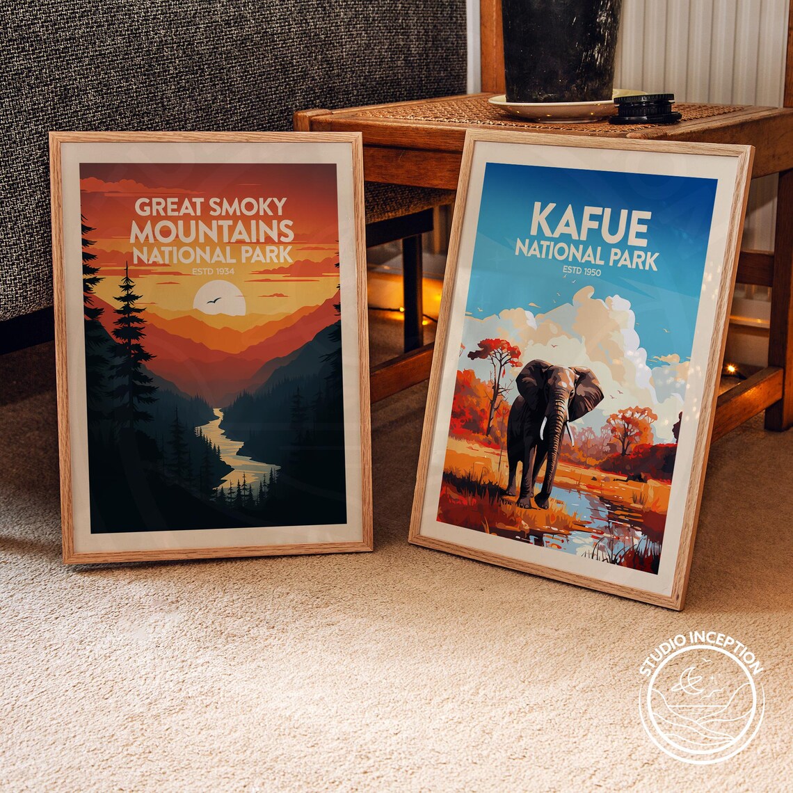 Kafue National Park Estd 1950 African Elephant Safari Travel Poster - Image 2