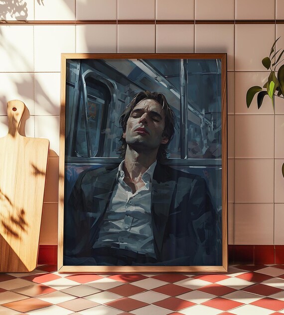 Subway Sleeping Man Portrait, Painterly Realism Art Print
