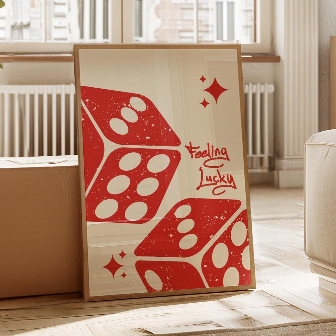Feeling Lucky Red Dice Retro Casino Sparkle Wall Decor Poster