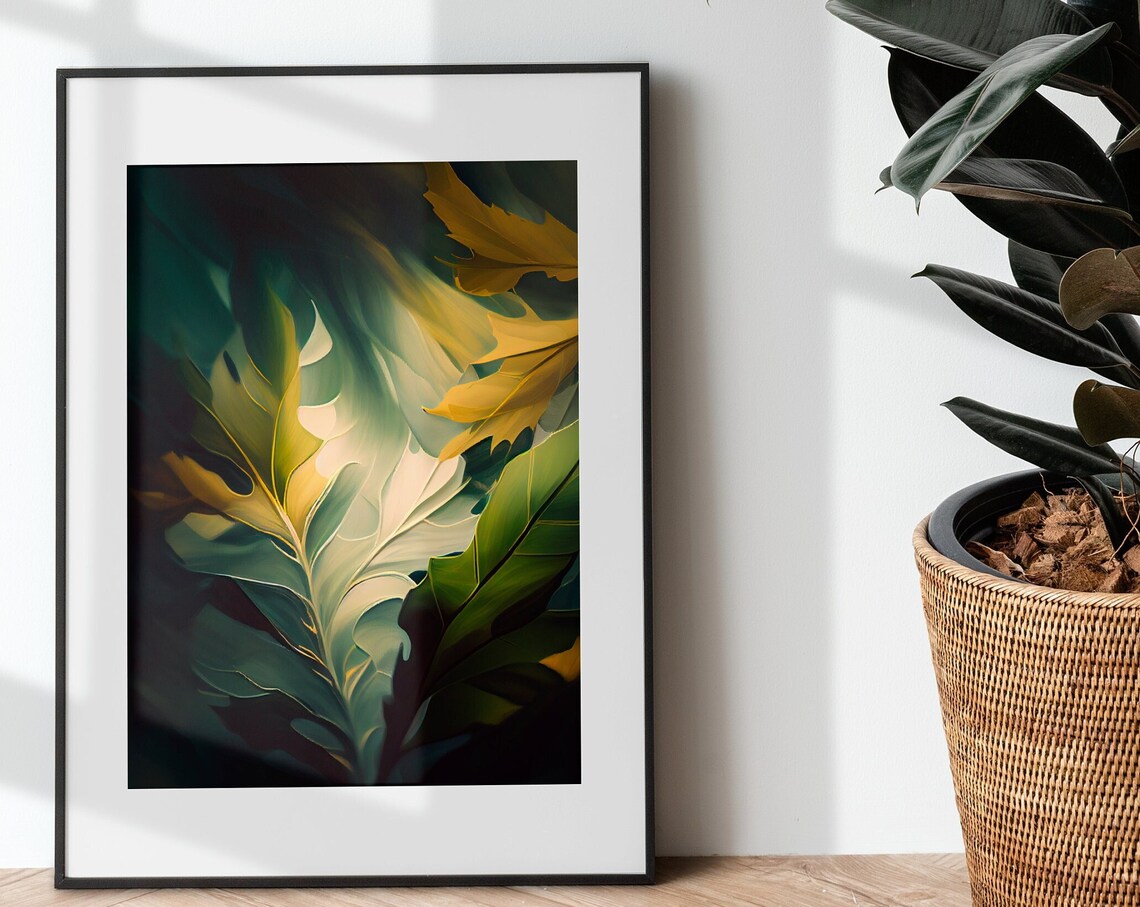 Abstract Golden Green Large Foliage Botanical Painting Poster