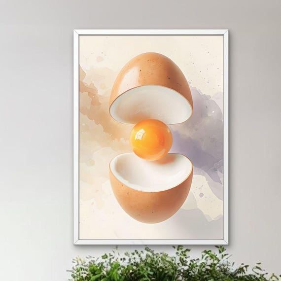 Egg Fried Wall Art Minimalist Kitchen Decor Food Illustration Breakfast Poster