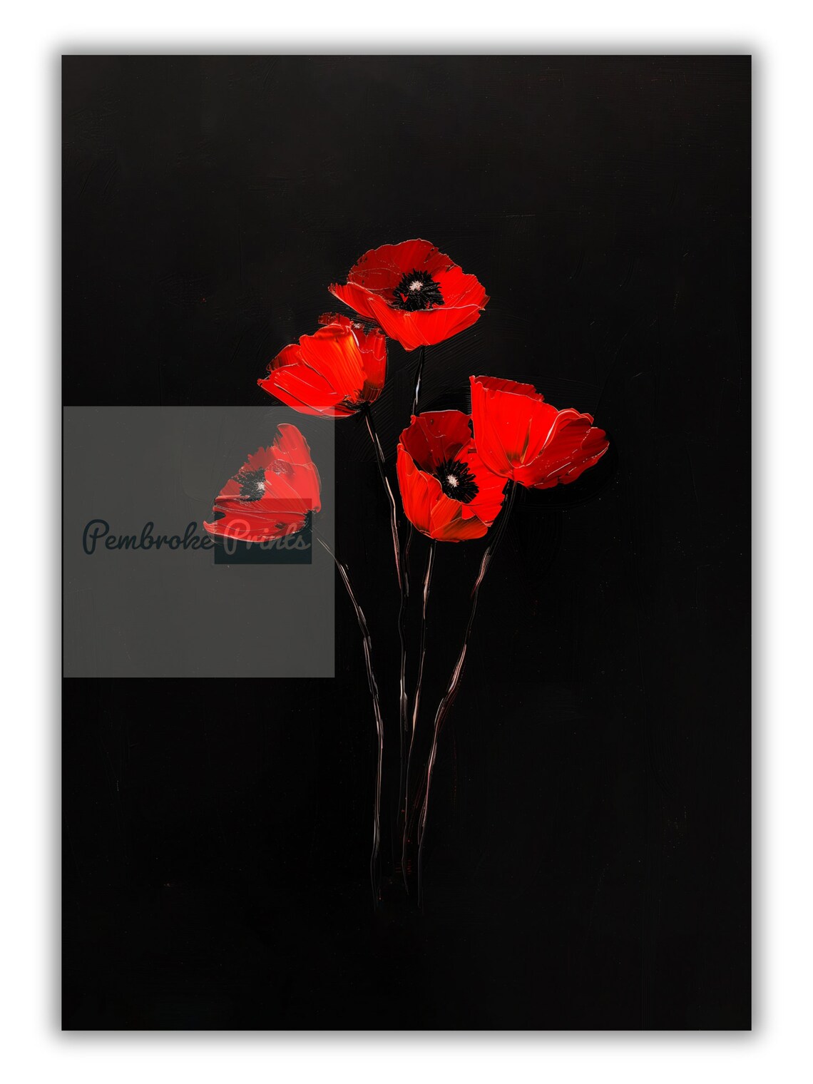 Vintage Red Poppy Oil Painting, Gothic Botanical Art Print - Image 2
